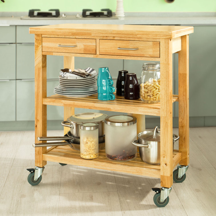 Brambly Cottage Tyra 80Cm Solid Wood Kitchen Trolley and Locking Wheels
